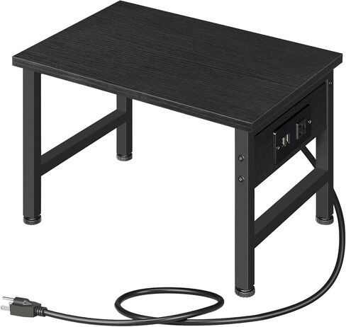 HOOBRO Printer Stand for Desk, Desktop Printer Stand with Charging Station, Small Printer Table with Storage Hook, Under Desk Printer Cart, File Rack for Home Office, Black BB01UPS01 in Saudi Arabia