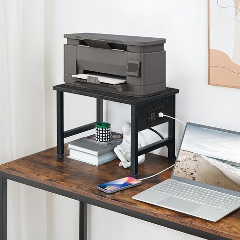 HOOBRO Printer Stand for Desk, Desktop Printer Stand with Charging Station, Small Printer Table with Storage Hook, Under Desk Printer Cart, File Rack for Home Office, Black BB01UPS01 in Saudi Arabia