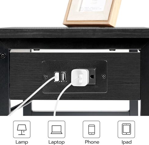 HOOBRO Printer Stand for Desk, Desktop Printer Stand with Charging Station, Small Printer Table with Storage Hook, Under Desk Printer Cart, File Rack for Home Office, Black BB01UPS01 in Saudi Arabia