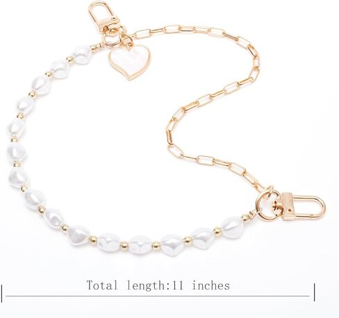 قطعتان من حزام معصم حبل الهاتف مع اللؤلؤ والمعدن، سلسلة مزدوجة من خرز الهاتف الخليوي للنساء والمراهقين، سحر بدون استخدام اليدين لكاميرا قلب المحفظة in Kuwait