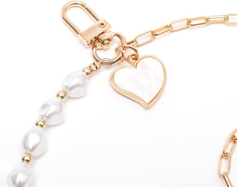 قطعتان من حزام معصم حبل الهاتف مع اللؤلؤ والمعدن، سلسلة مزدوجة من خرز الهاتف الخليوي للنساء والمراهقين، سحر بدون استخدام اليدين لكاميرا قلب المحفظة in Kuwait