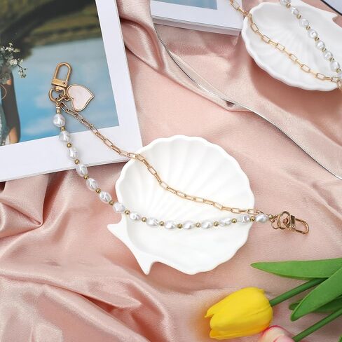 قطعتان من حزام معصم حبل الهاتف مع اللؤلؤ والمعدن، سلسلة مزدوجة من خرز الهاتف الخليوي للنساء والمراهقين، سحر بدون استخدام اليدين لكاميرا قلب المحفظة in Kuwait