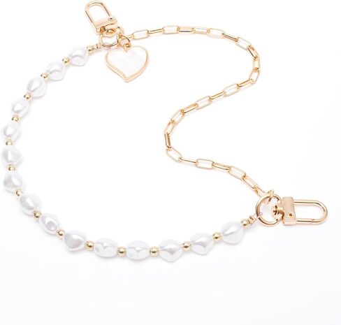 2Pcs Phone Lanyard Wrist Strap with Pearl and Metal,Cell Phone Charm Bead Double Chain for Women and Teen Gril Hand,Hands-free Charms for Wallet Heart Camera in Saudi Arabia
