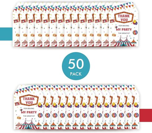 50pcs Carnival Thank You Tags, Circus Gift Tag with String for Birthday Party, Carnival Thank You Paper Tags for Fun Fair Birthday Party Favors in Saudi Arabia