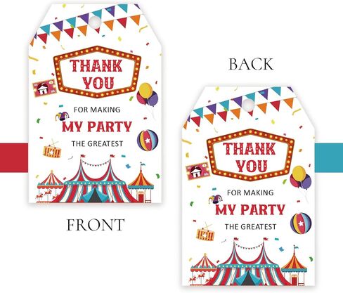 50pcs Carnival Thank You Tags, Circus Gift Tag with String for Birthday Party, Carnival Thank You Paper Tags for Fun Fair Birthday Party Favors in Saudi Arabia