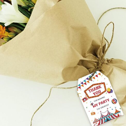 50pcs Carnival Thank You Tags, Circus Gift Tag with String for Birthday Party, Carnival Thank You Paper Tags for Fun Fair Birthday Party Favors in Saudi Arabia