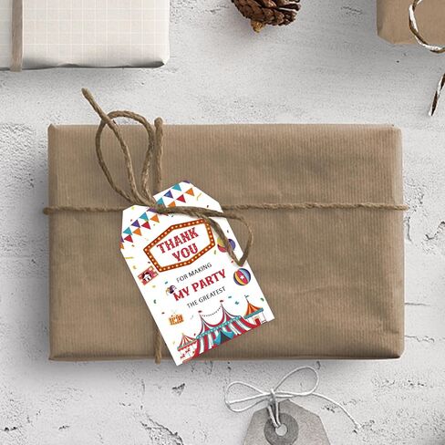 50pcs Carnival Thank You Tags, Circus Gift Tag with String for Birthday Party, Carnival Thank You Paper Tags for Fun Fair Birthday Party Favors in Saudi Arabia