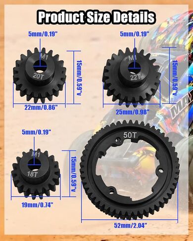 Upgrade Heavy-Duty Hardened Steel Spur Gear Set with 18T 20T 22T Pinion Gears Fit for Traxxas 1/5 X-Maxx 1/7 XO-1, Fit for 1/10 Maxx & E-REVO 2.0 VXL, Replaces 6447 (46T) in Kuwait