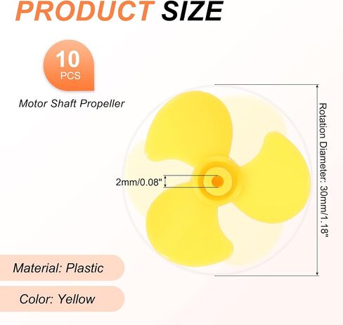 MECCANIXITY 2mm DC Motor Shaft Propeller, 30mm Fan Shape 3-Blade Plastic Round Propellers for DIY Model Airplane Science Toys Motor RC Boat Micro (Yellow, Pack of 10) in Saudi Arabia