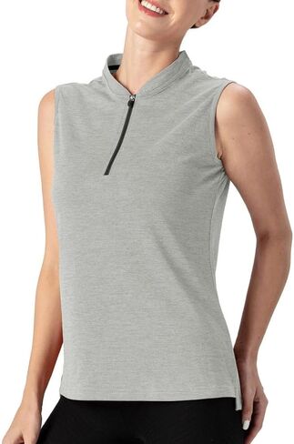 Gopune Women's Sleeveless Golf Shirts Quick Dry Zipper Collarless Activewear Tennis Polo T-Shirts in Kuwait