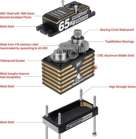 Hobbypark مقاوم للماء 897oz-in 65kg عزم الدوران عزم الصمامات محرك 8.4V HV Servo Gear RC servo قابلة للبرمجة 2BB ل 1/8 1/10 1/12 RC CRAWLER in Saudi Arabia