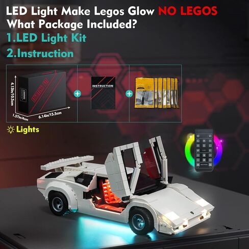 طقم مصباح LED متوافق مع Lego Lamborghini Countach 5000 QuattrovalVole - لا توجد نماذج فقط الضوء ، إكسسوارات إضاءة إبداعية متوافقة مع مجموعة LEGO 10337 (إصدار RC) in Saudi Arabia