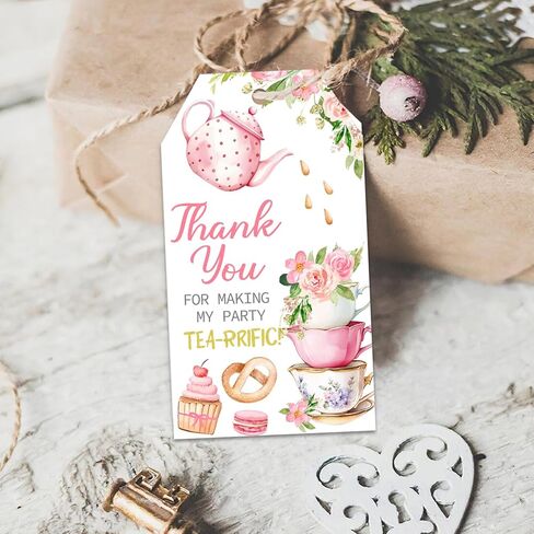 50Pcs Tea Party Thank You Tags, Let's Partea Gift Tags with String for Girl Birthday, Tea Pot Afternoon Tea Tags Tea-Rrific Tea Thank You Tags for Garden Bridal Shower Tea Themed Party Favors in Saudi Arabia