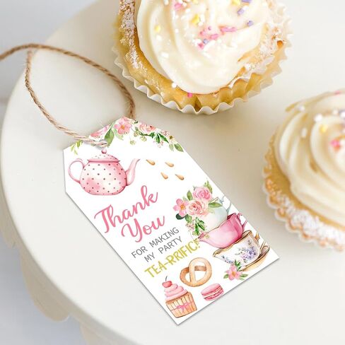 50Pcs Tea Party Thank You Tags, Let's Partea Gift Tags with String for Girl Birthday, Tea Pot Afternoon Tea Tags Tea-Rrific Tea Thank You Tags for Garden Bridal Shower Tea Themed Party Favors in Saudi Arabia