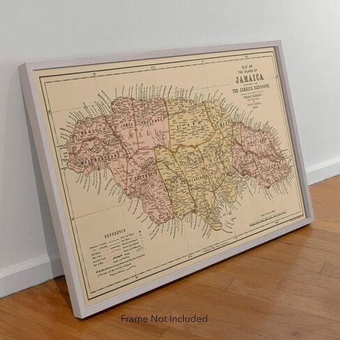 Mapa de la Isla de Jamaica "خريطة جامايكا" حوالي 1893 | ملصق طباعة الفن عتيقة ديكور جدار | 24 × 48 بوصة (610 × 1219 مم) in Saudi Arabia