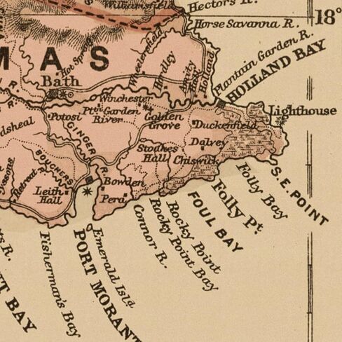 Mapa de la Isla de Jamaica "خريطة جامايكا" حوالي 1893 | ملصق طباعة الفن عتيقة ديكور جدار | 24 × 48 بوصة (610 × 1219 مم) in Saudi Arabia