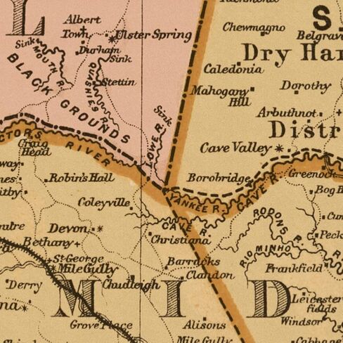 Mapa de la Isla de Jamaica "خريطة جامايكا" حوالي 1893 | ملصق طباعة الفن عتيقة ديكور جدار | 24 × 48 بوصة (610 × 1219 مم) in Saudi Arabia