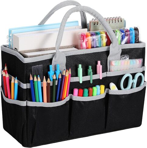 Operitacx Craft Tote Bag for Supplies with Handle, Waterproof Oxford Fabric Craft Bag with 8 Pockets for Artists, Travelers, Books, Stationery, Cosmetics, Sewing Supplies in Saudi Arabia