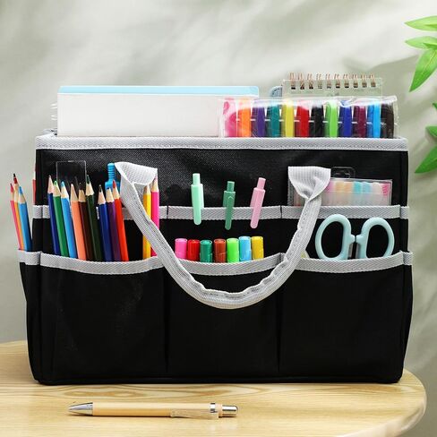 Operitacx Craft Tote Bag for Supplies with Handle, Waterproof Oxford Fabric Craft Bag with 8 Pockets for Artists, Travelers, Books, Stationery, Cosmetics, Sewing Supplies in Saudi Arabia