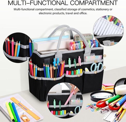 Operitacx Craft Tote Bag for Supplies with Handle, Waterproof Oxford Fabric Craft Bag with 8 Pockets for Artists, Travelers, Books, Stationery, Cosmetics, Sewing Supplies in Saudi Arabia