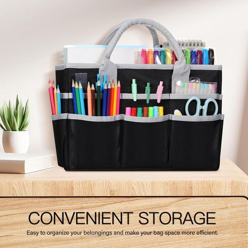 Operitacx Craft Tote Bag for Supplies with Handle, Waterproof Oxford Fabric Craft Bag with 8 Pockets for Artists, Travelers, Books, Stationery, Cosmetics, Sewing Supplies in Saudi Arabia