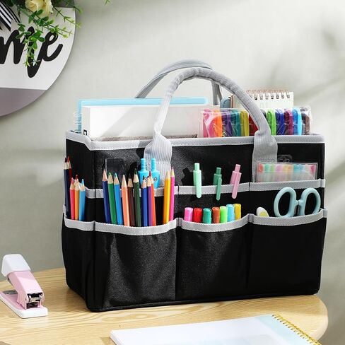 Operitacx Craft Tote Bag for Supplies with Handle, Waterproof Oxford Fabric Craft Bag with 8 Pockets for Artists, Travelers, Books, Stationery, Cosmetics, Sewing Supplies in Saudi Arabia