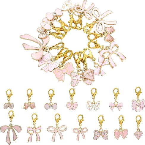BEEFLYING 14 Pcs Pink Bowknot Stitch Markers for Knitting and Crocheting, Locking Enamel Bow Crochet Charms for Knitting Crafts, Mixed Colors in Saudi Arabia