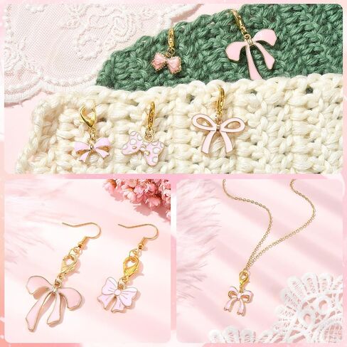 BEEFLYING 14 Pcs Pink Bowknot Stitch Markers for Knitting and Crocheting, Locking Enamel Bow Crochet Charms for Knitting Crafts, Mixed Colors in Saudi Arabia