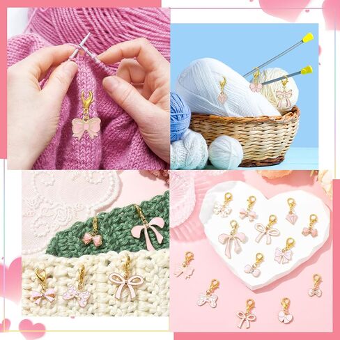 BEEFLYING 14 Pcs Pink Bowknot Stitch Markers for Knitting and Crocheting, Locking Enamel Bow Crochet Charms for Knitting Crafts, Mixed Colors in Saudi Arabia