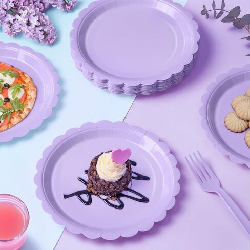 105PCS Paper Plates and Napkins Set,7 Inch Scalloped Disposable Tableware with Forks for Birthdays, Garden Parties & Outdoor Events,Serves 35 (Light Purple) in Saudi Arabia