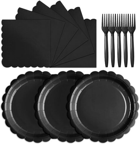 105PCS Paper Plates and Napkins Set,7 Inch Scalloped Disposable Tableware with Forks for Birthdays, Garden Parties & Outdoor Events,Serves 35 (Light Purple) in Saudi Arabia