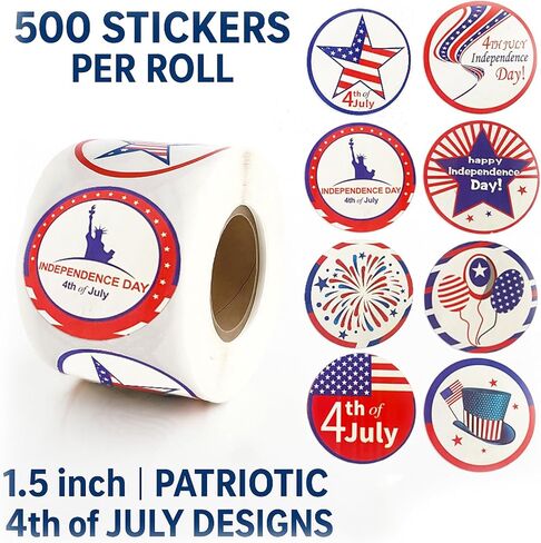 500 حزمة 1.5 بوصة 4th من يوليو لفة - ملصقات زخرفية وطنية لحفلة يوم الاستقلال ، والهدايا ، والحرف (ج) in Kuwait