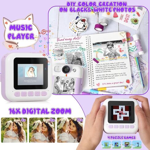 Photomaker Kit Kids 1080P Instant Print Camera for Kid 93 Pcs DIY Journal Kit for Girls Kids Camera Instant Print with 3 Roller Photo Paper Ideas Birthday Gifts and Toys for Girls Boys Age 6-14 Pink in Saudi Arabia
