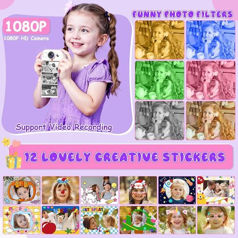 Photomaker Kit Kids 1080P Instant Print Camera for Kid 93 Pcs DIY Journal Kit for Girls Kids Camera Instant Print with 3 Roller Photo Paper Ideas Birthday Gifts and Toys for Girls Boys Age 6-14 Pink in Saudi Arabia