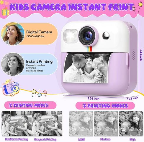 Photomaker Kit Kids 1080P Instant Print Camera for Kid 93 Pcs DIY Journal Kit for Girls Kids Camera Instant Print with 3 Roller Photo Paper Ideas Birthday Gifts and Toys for Girls Boys Age 6-14 Pink in Saudi Arabia