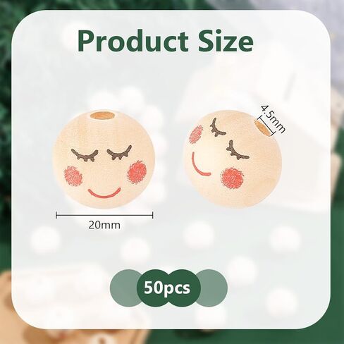 OLYCRAFT 50pcs 20mm Smile Face Wood Beads Round Wooden Beads Painted Head Beads Smiling Face Beads Round Spacer Beads with 4.5mm Hole for DIY Crafts Hanging Decorations Jewelry Making in Saudi Arabia