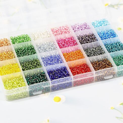 Size 3mm Glass Seed Beads About 6800pcs in Storage Box, 8/0 Small Craft Seed Beads for Bracelet,Earring,Jewelry Making (280Pcs Per Color, 24 Colors) in Saudi Arabia
