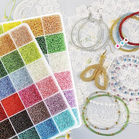 Size 3mm Glass Seed Beads About 6800pcs in Storage Box, 8/0 Small Craft Seed Beads for Bracelet,Earring,Jewelry Making (280Pcs Per Color, 24 Colors) in Saudi Arabia