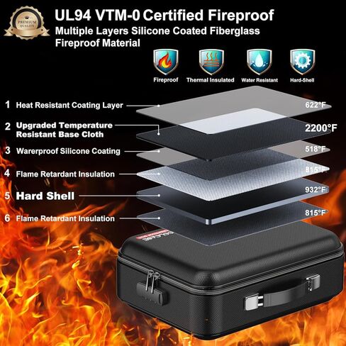 حقيبة مستندات مقاومة للحريق مع قفل ، حقيبة منظم ملفات مقاومة للماء ، 5 طبقات ، تخزين حقيبة مقاومة للحريق لشهادات الكمبيوتر المحمول ، جواز السفر 15 × 11 × 4.7 بوصات (أسود) in Kuwait