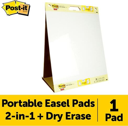 Post-it Super Sticky Portable Tabletop Easel Pad w/ Dry Erase Panel, Great for Virtual Teachers and Students, 20x23 Inches, 20 Sheets/Pad, 1 Pad, Built-in Stand (563DE) in Saudi Arabia