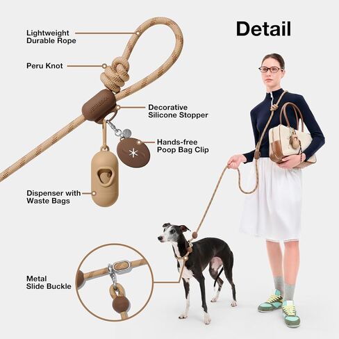 VETRESKA Hands-Free Dog Leash, 8FT Adjustable Rope Leash for Medium Large Dogs, Waist/Crossbody Slip Lead Leashes for Walking, No Pull Dog Leashes with Bag Dispenser, Clip, 3 in 1 Walk Kit (Coffee) in Saudi Arabia