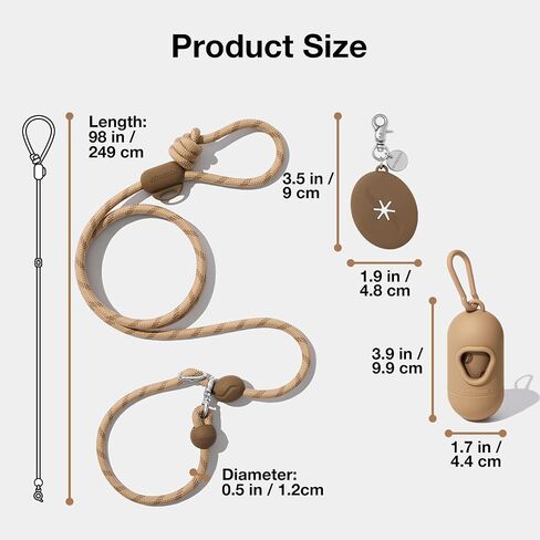 VETRESKA Hands-Free Dog Leash, 8FT Adjustable Rope Leash for Medium Large Dogs, Waist/Crossbody Slip Lead Leashes for Walking, No Pull Dog Leashes with Bag Dispenser, Clip, 3 in 1 Walk Kit (Coffee) in Saudi Arabia