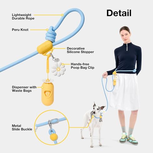 VETRESKA Hands-Free Dog Leash, 8FT Adjustable Rope Leash for Medium Large Dogs, Waist/Crossbody Slip Lead Leashes for Walking, No Pull Dog Leashes with Bag Dispenser, Clip, 3 in 1 Walk Kit (Coffee) in Saudi Arabia