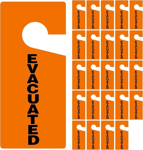 25 Pack Evacuated Door Knob Hanger Tags 4 x 9 Inch Emergency Evacuation Door Hanger Sign 15 Mill PVC Double Sided Message Safety Alert Tags for Offices Public Buildings Homes Commercial in Saudi Arabia