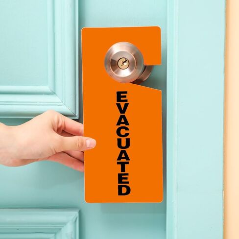 25 Pack Evacuated Door Knob Hanger Tags 4 x 9 Inch Emergency Evacuation Door Hanger Sign 15 Mill PVC Double Sided Message Safety Alert Tags for Offices Public Buildings Homes Commercial in Saudi Arabia