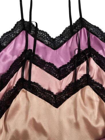 GORGLITTER Women's 6 Piece Silk Satin Pajama Set Lace Trim Cami Crop Tops Elastic Waist Shorts Lounge Set Sleepwear in Saudi Arabia