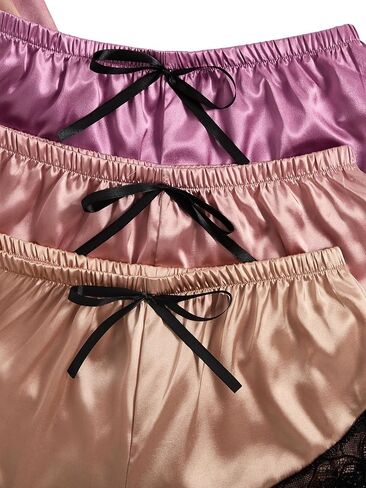 GORGLITTER Women's 6 Piece Silk Satin Pajama Set Lace Trim Cami Crop Tops Elastic Waist Shorts Lounge Set Sleepwear in Saudi Arabia