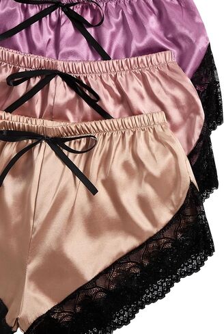 GORGLITTER Women's 6 Piece Silk Satin Pajama Set Lace Trim Cami Crop Tops Elastic Waist Shorts Lounge Set Sleepwear in Saudi Arabia