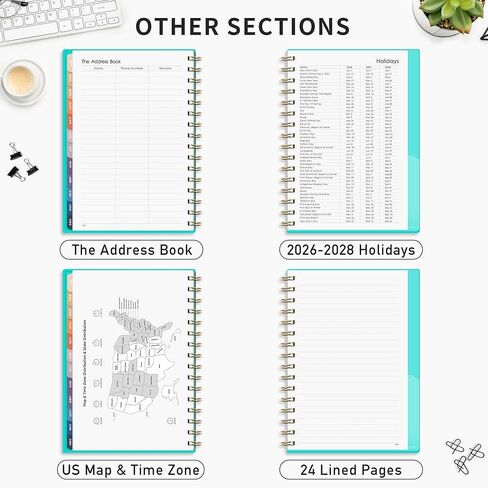 RETTACY 2026 Planner, Weekly and Monthly, Jan 2026 - Dec 2026, Medium Size (5.7" x 8.3"), 2026 Calendar, 12-Monthly Tabs, Flexible Plastic Cover, Spiral-bound, 100 GSM Thick Paper (Light Green) in Kuwait