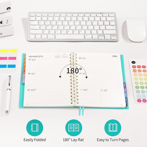 RETTACY 2026 Planner, Weekly and Monthly, Jan 2026 - Dec 2026, Medium Size (5.7" x 8.3"), 2026 Calendar, 12-Monthly Tabs, Flexible Plastic Cover, Spiral-bound, 100 GSM Thick Paper (Light Green) in Kuwait